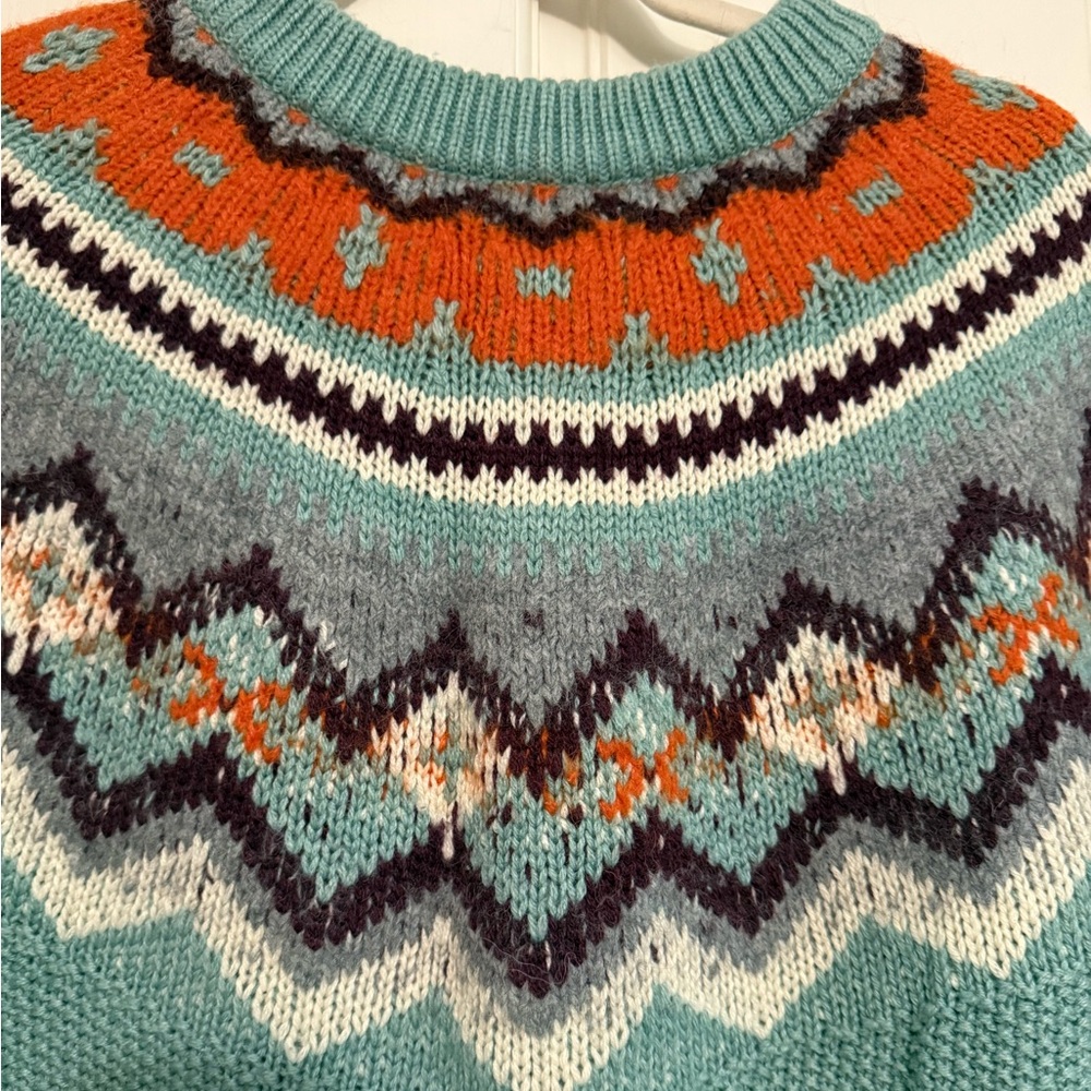 J. Crew Seafoam and Orange Nordic Patterned Sweater - Picture 2 of 5